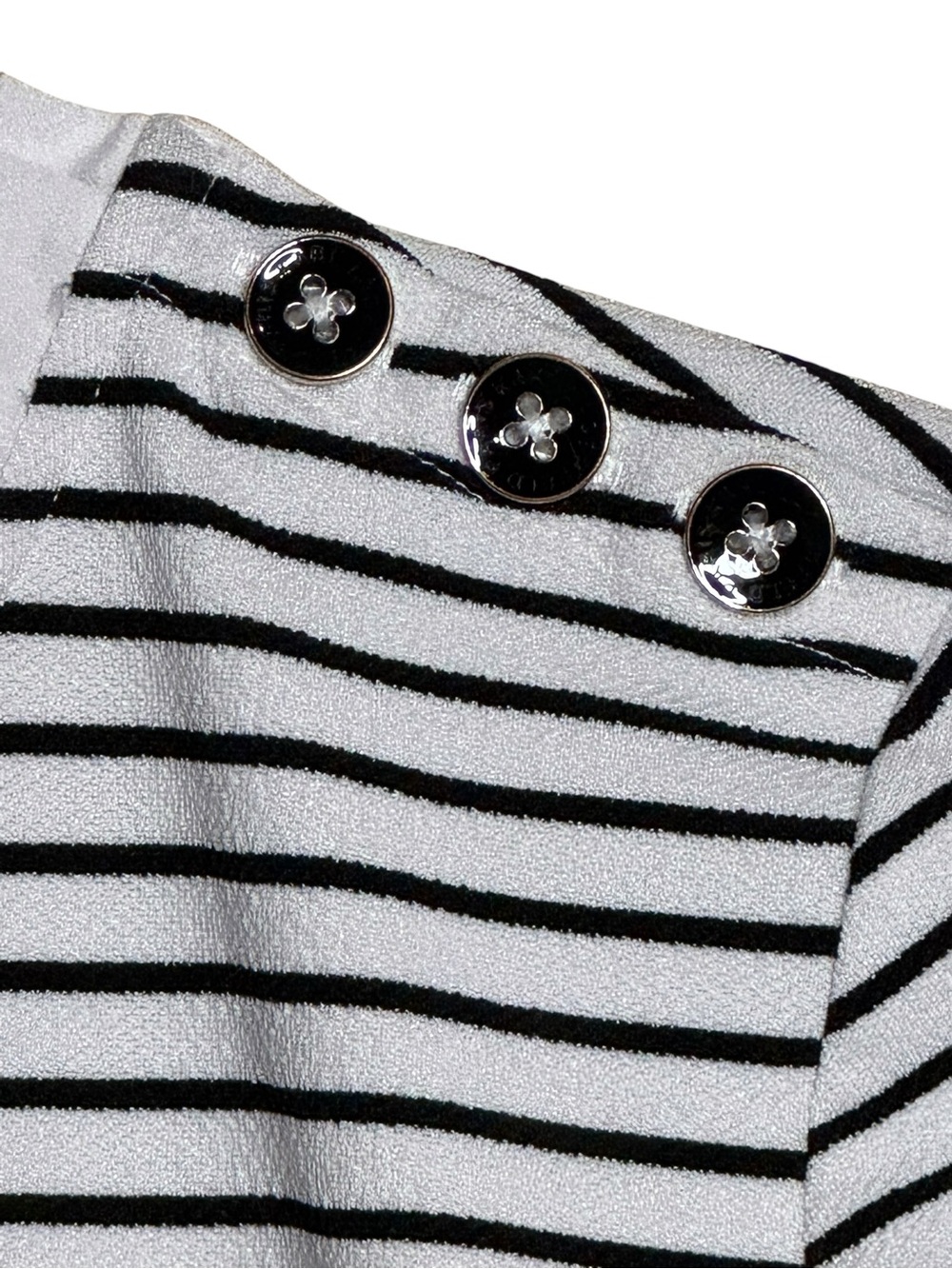 Karl Lagerfeld White Black Striped Long-Sleeve Knit Top Button Shoulder Size XS - Picture 3 of 9